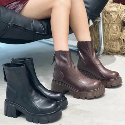 2025秋冬酷秀2901-2粗跟厚底轻便高跟后拉链时尚韩版显高短靴女鞋