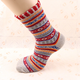 纯棉线复古全棉男中筒秋冬保暖长袜子 个性民族风粗线袜加厚男袜