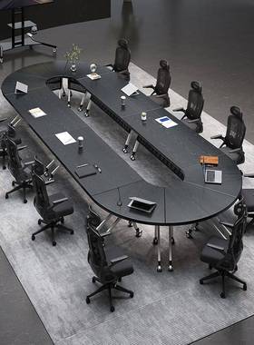 意式黑色可自由组合拼接折叠会议桌轻奢高级感2025设计师创意新款