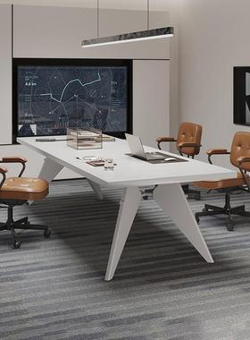 白色实木商务办公桌培训桌谈判桌椅组合小型4人会议桌轻奢高级感