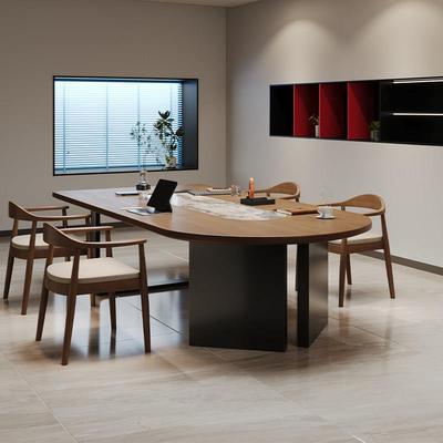 现代简约岩板半圆形小型会议桌6人轻奢高级感谈判桌培训桌椅组合