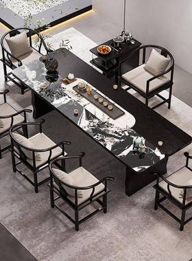 新中式黑色岩板台面茶水茶桌办公室会客接待大板禅意茶台2025新款