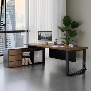 董事长首席执行官办公室老板办公桌带侧柜的行政办公桌实木工业风