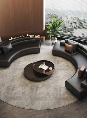 黑色酒店沙发休息区接待售楼处洽谈轻奢办公室服装店半圆弧形沙发