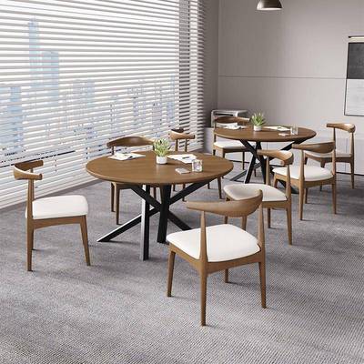 简约现代实木小型4人会议桌轻奢高级感商务接待洽谈小圆桌椅组合