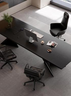 意式轻奢黑色实木高端网红老板桌办公桌椅组合2025新款设计师创意