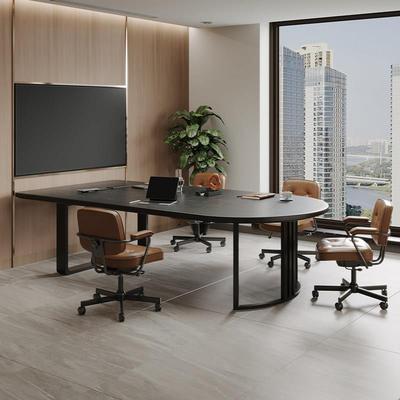 意式黑色实木小型6人会议桌轻奢高级感简约现代办公桌工作台长桌
