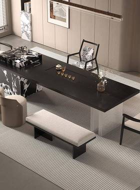 意式极简黑色多功能岛台茶桌椅组合办公室会客接待茶台轻奢高级感