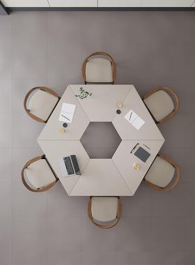 实木白色小型4人可移动拼接折叠会议桌轻奢高级感培训洽谈桌组合