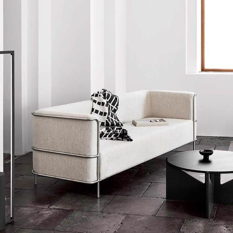 新品布艺沙发复刻设计师款复古风轻奢三人羊羔绒经典不锈钢沙发