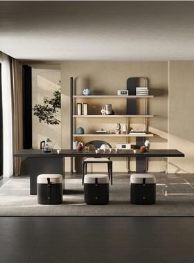 黑色岩板实木茶桌椅组合轻奢现代高级感茶盘一体茶台茶办一体桌