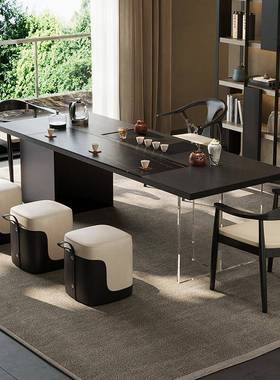 简约现代实木黑色岩板茶水茶桌办公室家用茶台烧水壶一体全自动