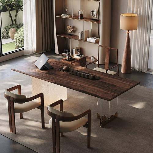 实木茶桌新中式北美现代黑胡桃轻奢意式茶室亚克力茶台泡茶桌大板