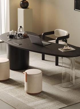 意式极简黑色异形实木茶桌椅组合设计师泡茶台复古办公室家用高端