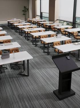 白色12人可移动拼接组合会议桌轻奢高级感培训桌椅课桌洽谈桌