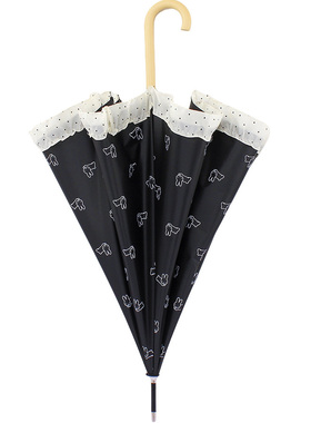 日系mify黑色卡通米飞兔子长柄伞自动洛丽塔花边防风成人学生雨伞