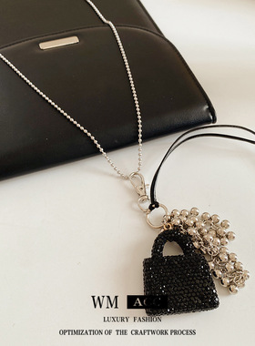 钛钢镶钻葡萄包包吊坠项链轻奢小众毛衣链设计感独特饰品女感