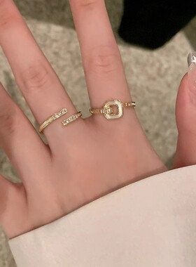 小众设计感贝母水指女新款韩式百搭精致时尚开口可调节指环女