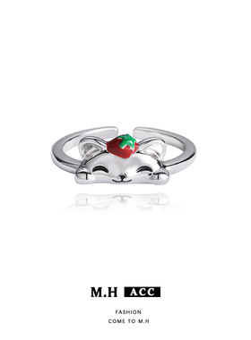 可爱猫咪戒指女时尚精致小众设计感手饰个性百搭开口可调节食指戒