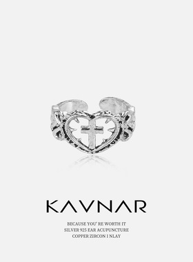 潮酷暗黑朋克哥特爱心十字架可调节开口指环戒指女小众食指戒