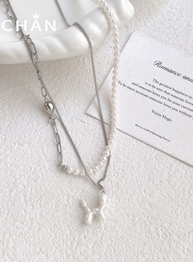 ins风气球狗喷漆吊坠项链甜酷个性小众叠戴串珠链毛衣链穿搭配饰