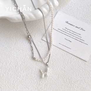 ins风气球狗喷漆吊坠项链甜酷个性小众叠戴串珠链毛衣链穿搭配饰