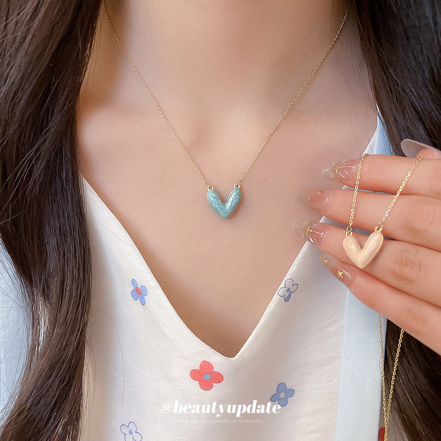 14k真金电镀滴油多巴胺爱心项链轻奢小众锁骨链韩系简约甜美项饰