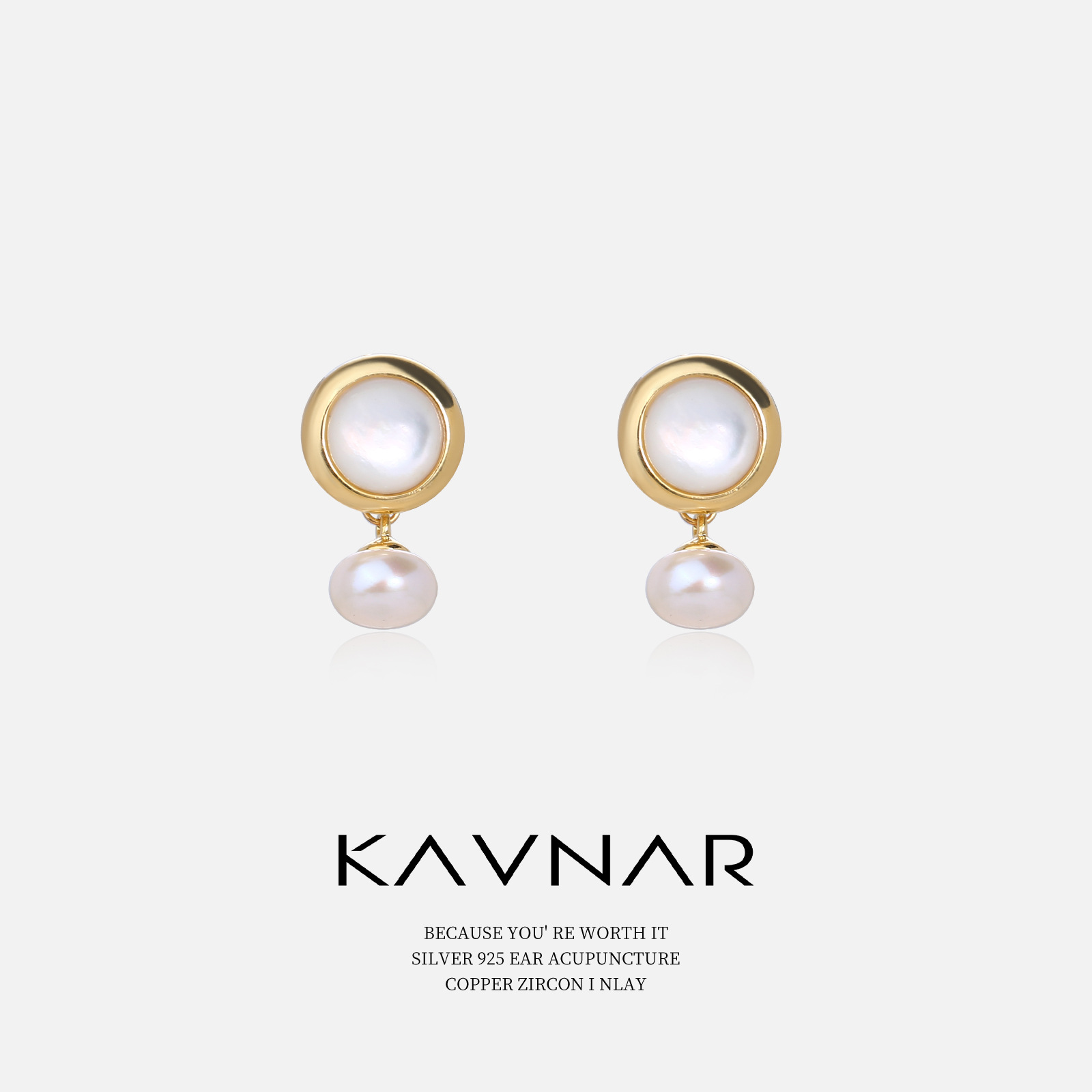 ins风法式圆形贝壳天然珍珠耳钉时尚气质耳饰925纯银针耳环感