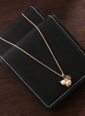 珐琅红色钱币拉丝葫芦项链女轻奢感锁骨链设计感时尚小众项饰