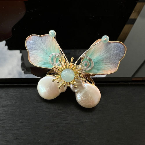 非遗绒花手工缠丝鎏金玉石珍珠设计古风经典复古温婉气质胸针配饰