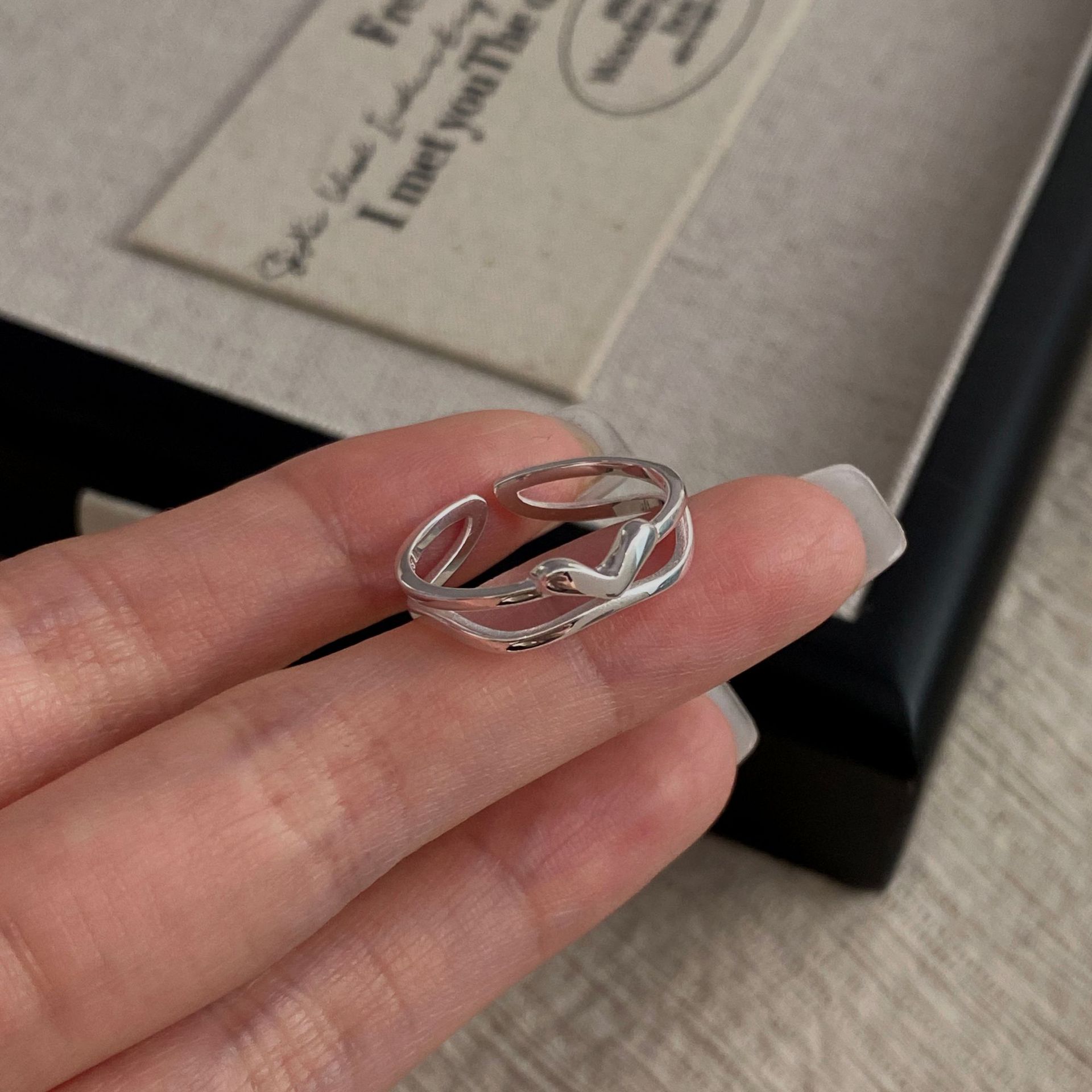 925纯银韩系小众设计感双层爱心戒指女简约叠戴感ins风开口戒