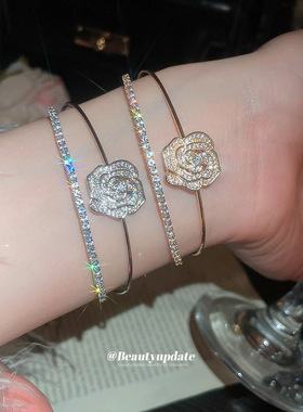 欧美锆石花朵双层开口手镯精致优雅轻奢气质手环设计感小众手饰女