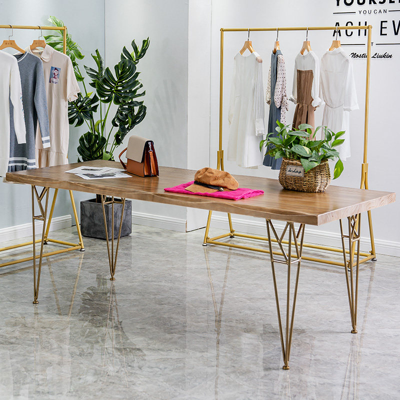 实木展示桌服装店展示架落地包包架流水台中岛展示台长方形办公桌