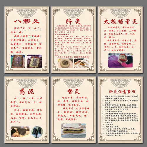 中医养生挂画八髎灸脐灸注意事项药泥督灸太极能量灸海报贴纸广告