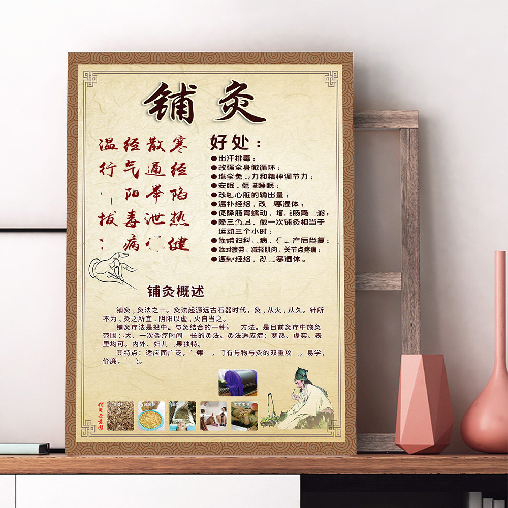铺灸铺灸概述广告画定制铺灸好处海报宣传挂画中医养生馆kt展板图