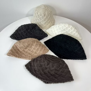 秋冬季韩国正品代购简约针织渔夫帽菱格保暖显脸小渔夫帽女款盆帽