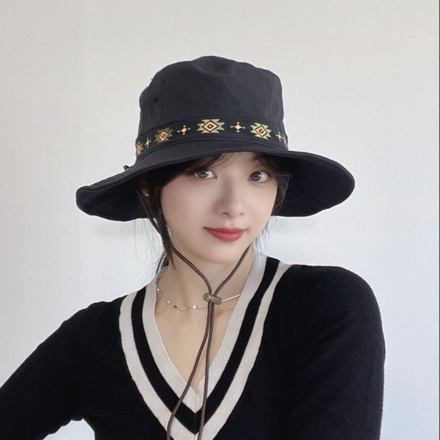 韩国进口代购夏新款时尚民族风显脸小大檐遮阳防晒女盆帽渔夫帽子