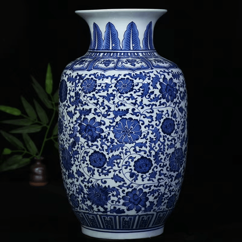 景德镇陶瓷青花瓷落地大号缠枝莲花瓶客厅家居装饰品酒店公司摆件