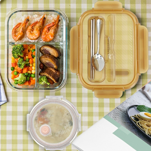 嘉乐扣玻璃保鲜盒上班族便携便当盒带盖微波炉加热大容量分格饭盒