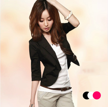 春秋新款七分袖小西装外套女士西服短款夏季薄款修身黑白韩版chic