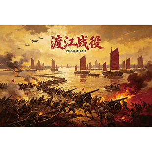渡江战役战役装饰画 解放战争装饰画 红色革命装饰画 油画