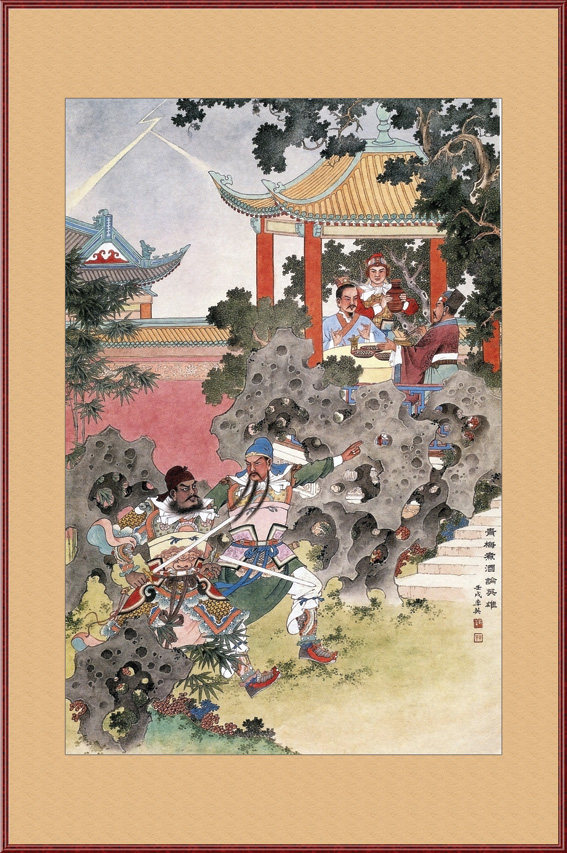 三国演义故事 青梅煮酒煮酒论英雄 刘备曹操论英雄 饭店装饰画