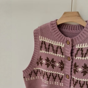 复古马甲 一针一线重磅粗针印花小马甲 童年 记忆