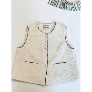 珍珠来信 小香风马甲 亮片手工编织边马甲