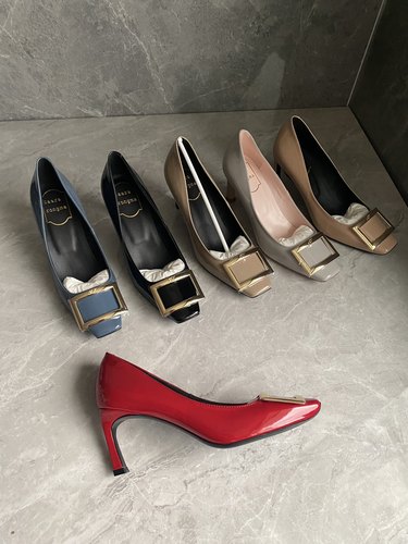 RV方扣高跟鞋7厘米大象灰真皮