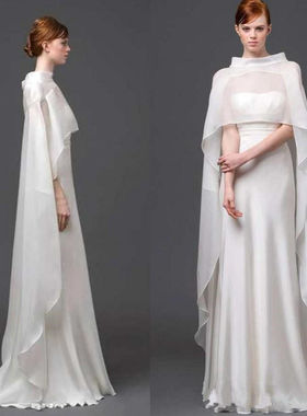 2020春款气质女装雪纺前短后长高领套头复古汉服走秀选美裙子披肩