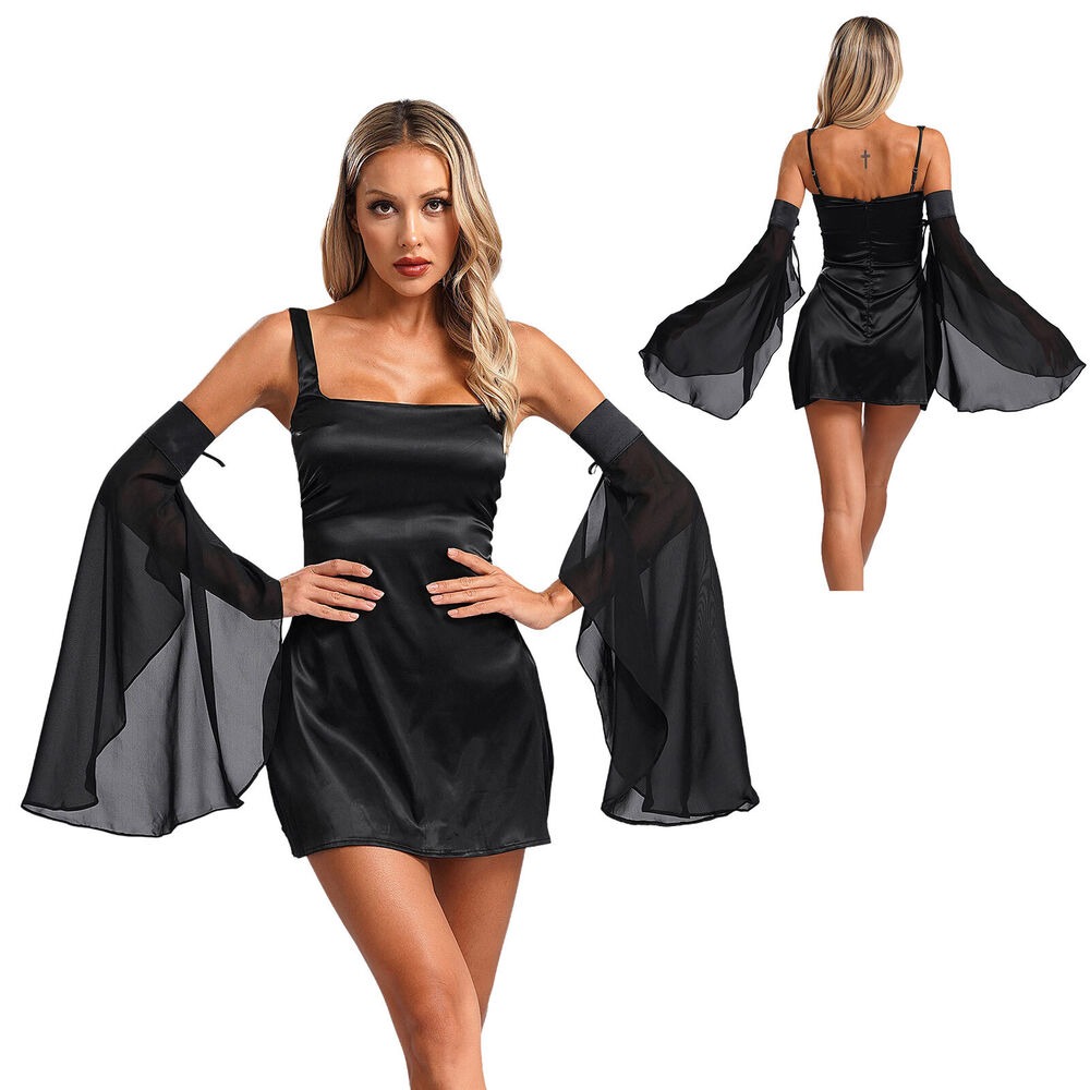 欧美女士黑色雪纺手套万圣节派对服装配饰白色长款喇叭袖防晒袖子