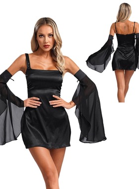 欧美女士黑色雪纺手套万圣节派对服装配饰白色长款喇叭袖防晒袖子