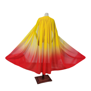 玫红色渐变雪纺披风长款斗篷春夏季古装汉服外搭黄色舞台装防晒衣