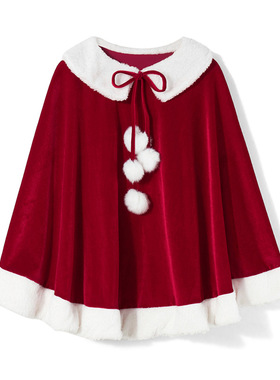 欧美圣诞节斗篷舞台演出服成人款圣诞老人披肩帽子两件套短款披风